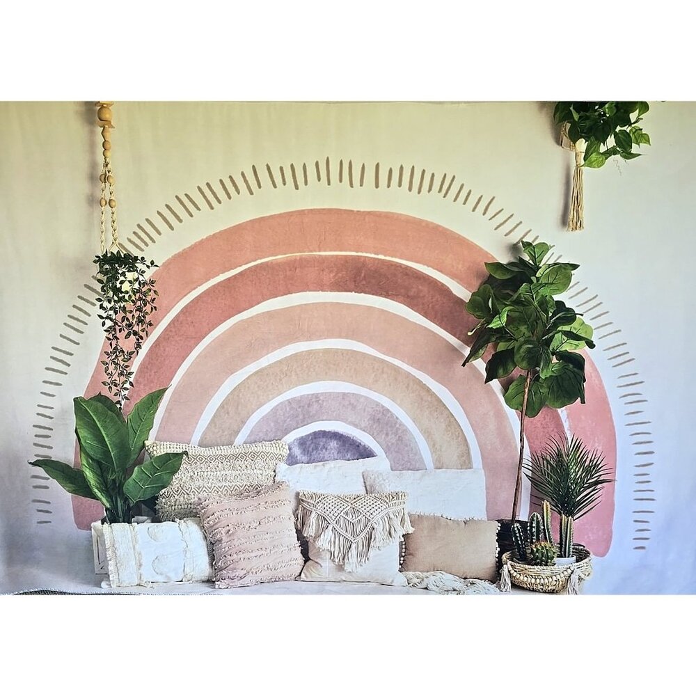 Kate Backdrop Fabric 5 'x 7' Boho Pink Mauve Rainbow Cactus Greenery Photography